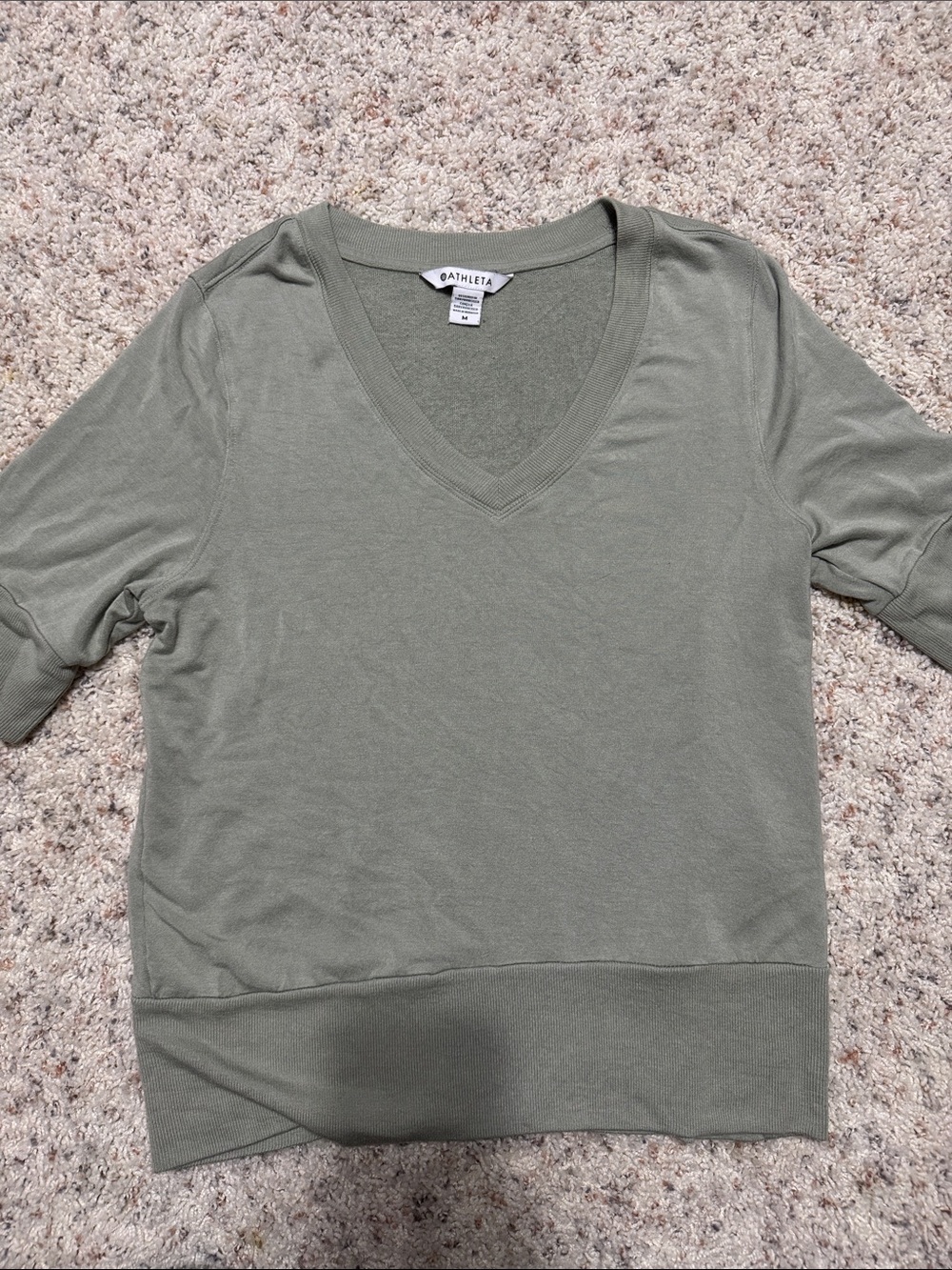 Athleta Olive Green V-Neck Relaxed Knit Top